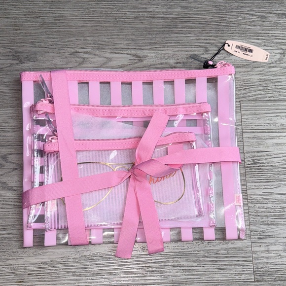 Victoria's Secret Accessories - Victoria Secret Pink Striped Clear Travel Bag Set